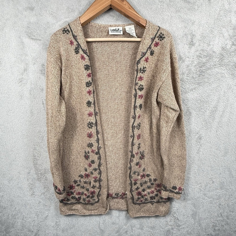 Northern Reflections Long Cardigan Womens S Embroidered Floral Wool Blend VTG